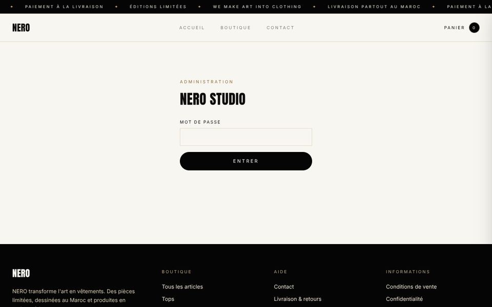 Page de connexion de l'administration NERO