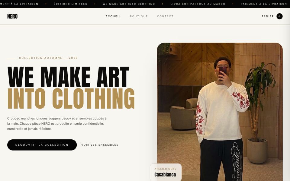 Page d'accueil de la boutique NERO clothing